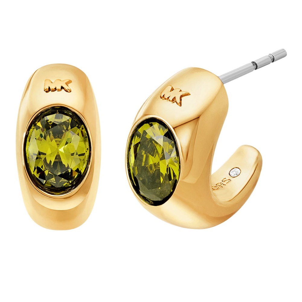 NEW! Michael Kors 14K Gold-Plated Brass Oval Peridot Stone Hoop Earrings